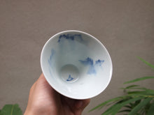 Load image into Gallery viewer, 140ml Fanggu Technique Sailboat and Mountains, Jihong and Qinghua Porcelain Douli Teacup 青花霁红杯