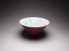 Load image into Gallery viewer, 140ml Fanggu Technique Sailboat and Mountains, Jihong and Qinghua Porcelain Douli Teacup 青花霁红杯