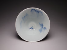 Load image into Gallery viewer, 140ml Fanggu Technique Sailboat and Mountains, Jihong and Qinghua Porcelain Douli Teacup 青花霁红杯