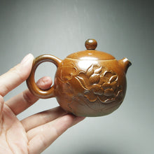 Load image into Gallery viewer, Wood Fired Xishi Nixing Teapot with Carvings of Koi and Lotus 李文新柴烧刻绘西施 140ml