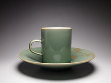Load image into Gallery viewer, 140ml Celadon Porcelain Coffee Cup and Saucer with Gold Bamboo Motif from Jingdezhen 青瓷手绘描金咖啡杯组
