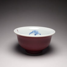 Load image into Gallery viewer, 140ml Fanggu Jihong and Qinghua Cat Porcelain Teacup 青花霁红杯