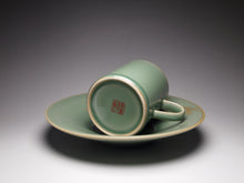 Load image into Gallery viewer, 140ml Celadon Porcelain Coffee Cup and Saucer with Gold Bamboo Motif from Jingdezhen 青瓷手绘描金咖啡杯组