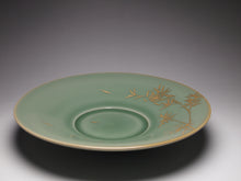 Load image into Gallery viewer, 140ml Celadon Porcelain Coffee Cup and Saucer with Gold Bamboo Motif from Jingdezhen 青瓷手绘描金咖啡杯组