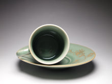 Load image into Gallery viewer, 140ml Celadon Porcelain Coffee Cup and Saucer with Gold Bamboo Motif from Jingdezhen 青瓷手绘描金咖啡杯组