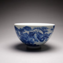 Load image into Gallery viewer, Qinghua Landscape Chicken Heart Jingdezhen Porcelain Teacup, 重工青花山水鸡心杯
