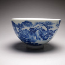 Load image into Gallery viewer, Qinghua Landscape Chicken Heart Jingdezhen Porcelain Teacup, 重工青花山水鸡心杯