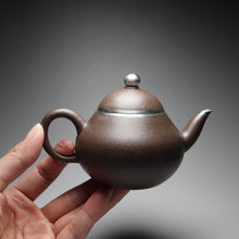 Load image into Gallery viewer, PRE-ORDER: TianQingNi Pear Yixing Teapot with Pure Silver Rim 包银天青泥梨型 150ml