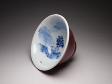 Load image into Gallery viewer, 120ml Fanggu Technique House and Tree Jihong and Qinghua Porcelain Teacup 青花霁红杯