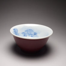 Load image into Gallery viewer, 120ml Fanggu Technique House and Tree Jihong and Qinghua Porcelain Teacup 青花霁红杯