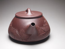 Load image into Gallery viewer, Lao Zini Pinggai Shipiao Yixing Teapot with Carvings of a Village 老紫泥平盖石瓢 带浮雕刻绘(江南水乡)220ml