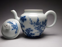 Load image into Gallery viewer, Imperfect Wood Fired Fanggu Jingdezhen Porcelain Teapot with Qinghua Garden Motif, 柴窑仿古青花岁寒三友壶 225ml