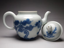 Load image into Gallery viewer, Imperfect Wood Fired Fanggu Jingdezhen Porcelain Teapot with Qinghua Garden Motif, 柴窑仿古青花岁寒三友壶 225ml