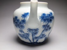 Load image into Gallery viewer, Imperfect Wood Fired Fanggu Jingdezhen Porcelain Teapot with Qinghua Garden Motif, 柴窑仿古青花岁寒三友壶 225ml