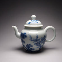 Load image into Gallery viewer, Imperfect Wood Fired Fanggu Jingdezhen Porcelain Teapot with Qinghua Garden Motif, 柴窑仿古青花岁寒三友壶 225ml