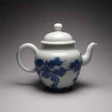 Load image into Gallery viewer, Imperfect Wood Fired Fanggu Jingdezhen Porcelain Teapot with Qinghua Garden Motif, 柴窑仿古青花岁寒三友壶 225ml