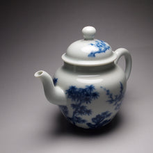 Load image into Gallery viewer, Imperfect Wood Fired Fanggu Jingdezhen Porcelain Teapot with Qinghua Garden Motif, 柴窑仿古青花岁寒三友壶 225ml