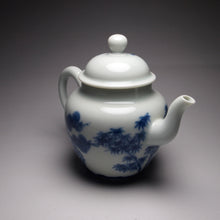 Load image into Gallery viewer, Imperfect Wood Fired Fanggu Jingdezhen Porcelain Teapot with Qinghua Garden Motif, 柴窑仿古青花岁寒三友壶 225ml