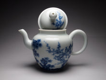 Load image into Gallery viewer, Imperfect Wood Fired Fanggu Jingdezhen Porcelain Teapot with Qinghua Garden Motif, 柴窑仿古青花岁寒三友壶 225ml