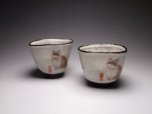 Load image into Gallery viewer, Four-sided Kitty Cat Kohiki style stoneware teacups, 50ml