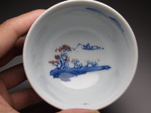 Load image into Gallery viewer, 130ml Fanggu Technique Fisherman Jihong, Youlihong and Qinghua Porcelain Teacup 青花霁红杯