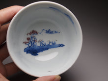 Load image into Gallery viewer, 130ml Fanggu Technique Fisherman Jihong, Youlihong and Qinghua Porcelain Teacup 青花霁红杯