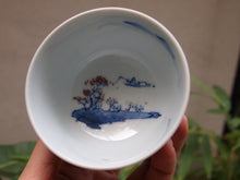 Load image into Gallery viewer, 130ml Fanggu Technique Fisherman Jihong, Youlihong and Qinghua Porcelain Teacup 青花霁红杯