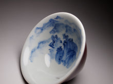 Load image into Gallery viewer, 120ml Fanggu Technique Cliffs and Sky Jihong and Qinghua Porcelain Teacup 青花霁红杯