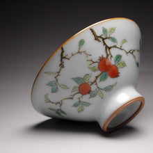 Load image into Gallery viewer, Pomegranate Falangcai Hand Painted Moon White Ruyao Teacup, 汝窑石榴月白杯, 80ml