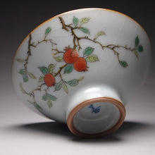 Load image into Gallery viewer, Pomegranate Falangcai Hand Painted Moon White Ruyao Teacup, 汝窑石榴月白杯, 80ml
