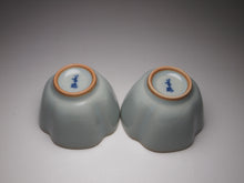 Load image into Gallery viewer, Pair of Matching 50ml Four-Lobed Azure Ruyao Teacups, 天青汝窑四瓣对杯