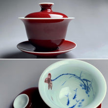 Load image into Gallery viewer, Jihong Glaze Qinghua Youlihong Lotus and Fish Jingdezhen Porcelain Gaiwan