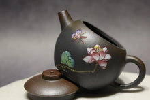 Load image into Gallery viewer, Wood Fired Julunzhu Dicaoqing Yixing Teapot with Diancai Painting 点彩柴烧底槽青巨轮珠, 150ml