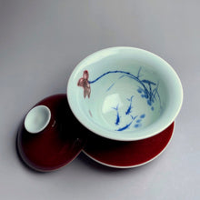 Load image into Gallery viewer, Jihong Glaze Qinghua Youlihong Lotus and Fish Jingdezhen Porcelain Gaiwan