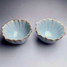 Load image into Gallery viewer, Pair of Matching 40ml Lotus Azure Ruyao Teacups, 天青汝窑茶杯