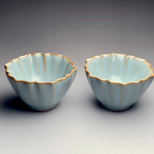Load image into Gallery viewer, Pair of Matching 40ml Lotus Azure Ruyao Teacups, 天青汝窑茶杯