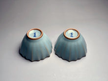 Load image into Gallery viewer, Pair of Matching 40ml Lotus Azure Ruyao Teacups, 天青汝窑茶杯
