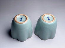 Load image into Gallery viewer, Pair of Matching 75ml Tall Fragrance Azure Ruyao Teacups, 天青汝窑茶杯