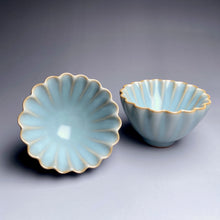 Load image into Gallery viewer, Pair of Matching 35ml Sea Shell Azure Ruyao Teacups, 天青汝窑茶杯