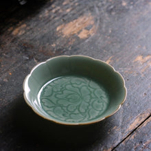 Load image into Gallery viewer, Celadon Porcelain Saucer with Peony Motif for Teapot or Gaiwan from Jingdezhen