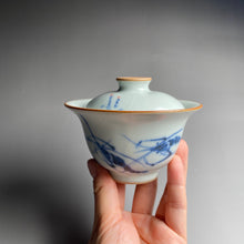 Load image into Gallery viewer, Qinghua Shrimp on Moon White Ruyao Gaiwan 青花月白汝窑盖碗