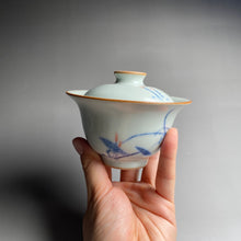 Load image into Gallery viewer, Qinghua Shrimp on Moon White Ruyao Gaiwan 青花月白汝窑盖碗