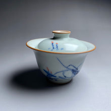 Load image into Gallery viewer, Qinghua Shrimp Motif on Moon White Ruyao Wide Gaiwan 汝窑月白青花国画虾图盖碗