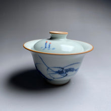 Load image into Gallery viewer, Qinghua Shrimp Motif on Moon White Ruyao Wide Gaiwan 汝窑月白青花国画虾图盖碗