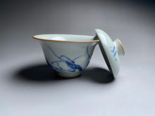 Load image into Gallery viewer, Qinghua Shrimp Motif on Moon White Ruyao Wide Gaiwan 汝窑月白青花国画虾图盖碗