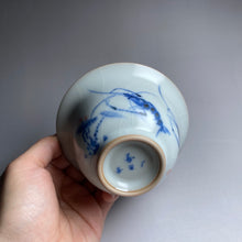 Load image into Gallery viewer, Qinghua Shrimp Motif on Moon White Ruyao Wide Gaiwan 汝窑月白青花国画虾图盖碗