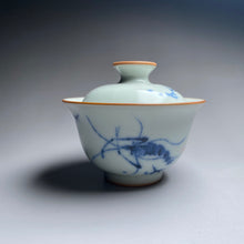 Load image into Gallery viewer, Qinghua Shrimp Motif on Moon White Ruyao Gaiwan 汝窑月白青花国画虾图盖碗