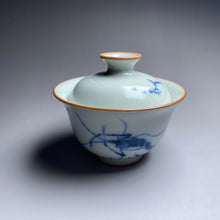 Load image into Gallery viewer, Qinghua Shrimp Motif on Moon White Ruyao Gaiwan 汝窑月白青花国画虾图盖碗