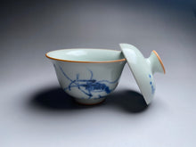 Load image into Gallery viewer, Qinghua Shrimp Motif on Moon White Ruyao Gaiwan 汝窑月白青花国画虾图盖碗