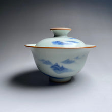 Load image into Gallery viewer, Qinghua Mountains on Moon White Ruyao Gaiwan 汝窑月白青花国画山水盖碗